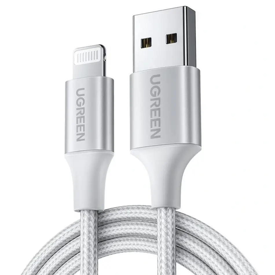 Ugreen Lıghtnıng To Usb-a Örgülü Mfi Sertifikalı İphone Hızlı Şarj Kablosu 2 Metre Gümüş 60163