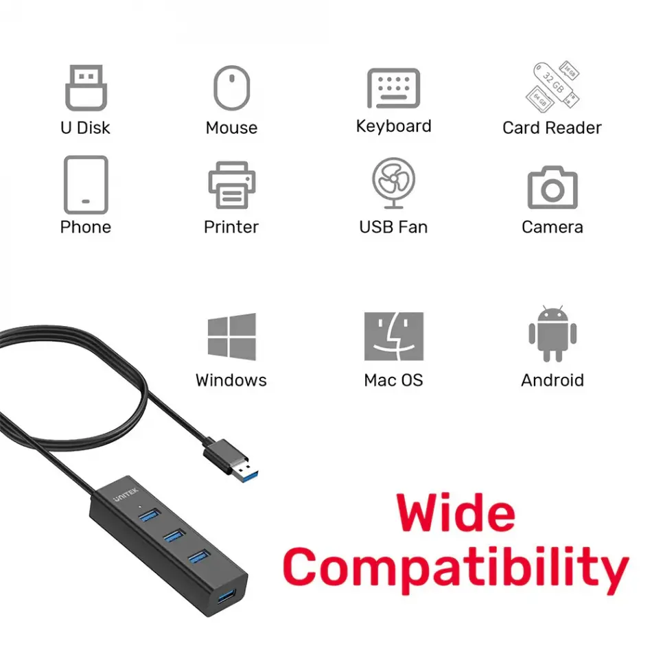 UNITEK 4 PORT USB-A 5GBPS HUB (Y-3089V01)