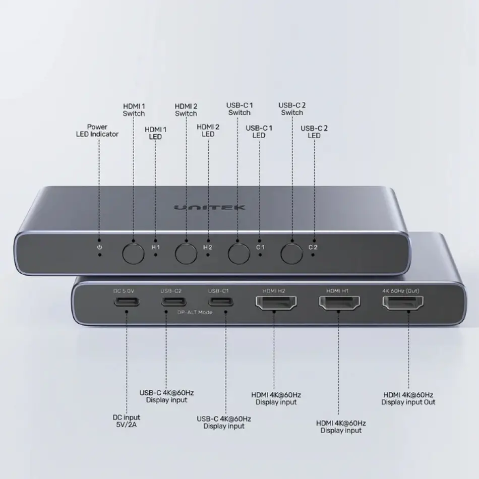 UNITEK 4K HDMI/USB-C SWITCH 4IN1OUT(V1313AGY01-EU)