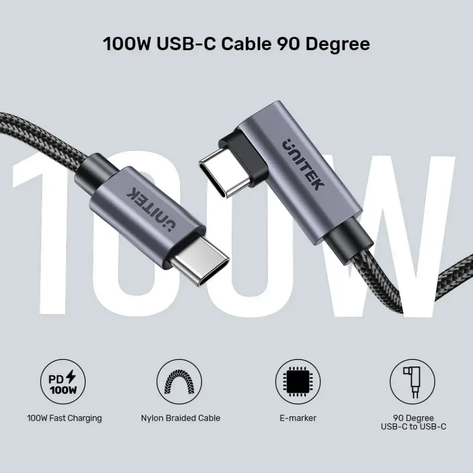 UNITEK 90D USB-C SARJ KABLOSU 1M 100W (C14123BK-1M)