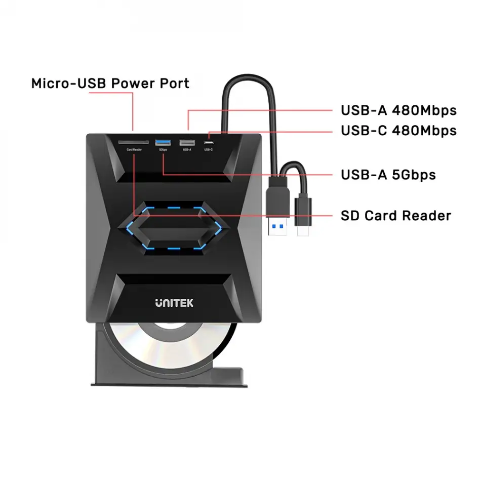 Unıtek Harici Dvd-rw Usb Type-c/a+5in1 Dock T1037a