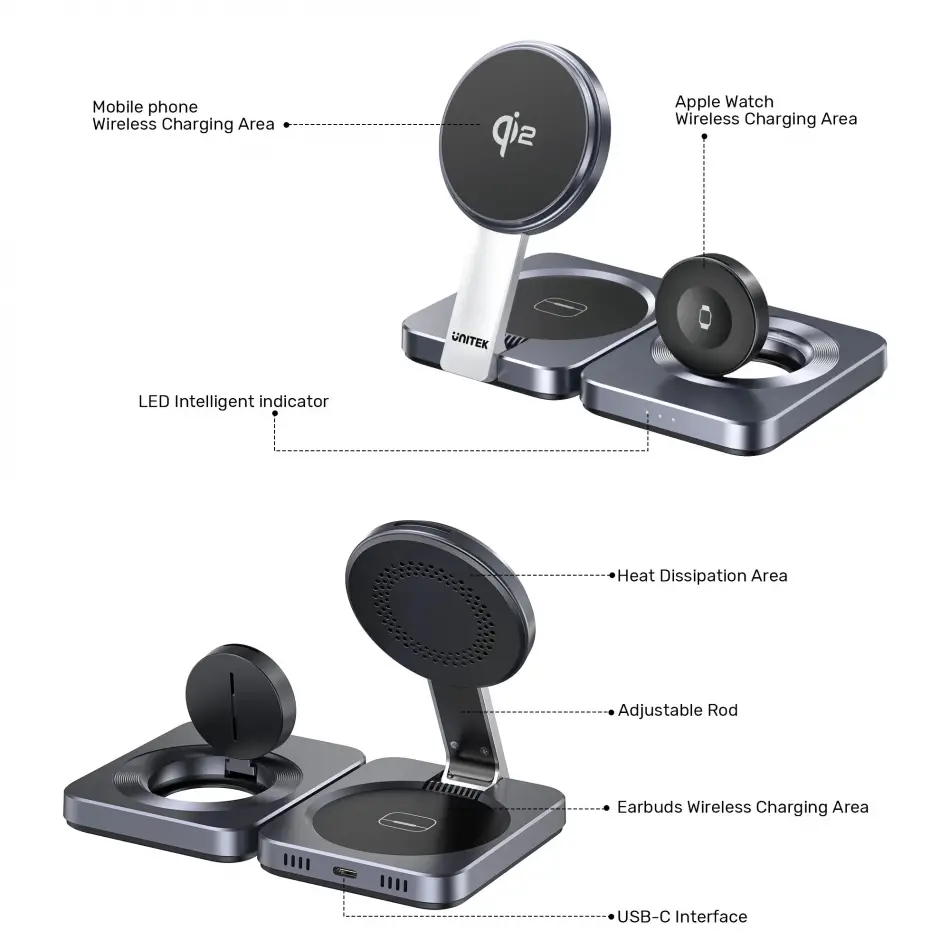 UNITEK QI2 3-IN-1 SARJ ISTASYONU (P1300AGY01)