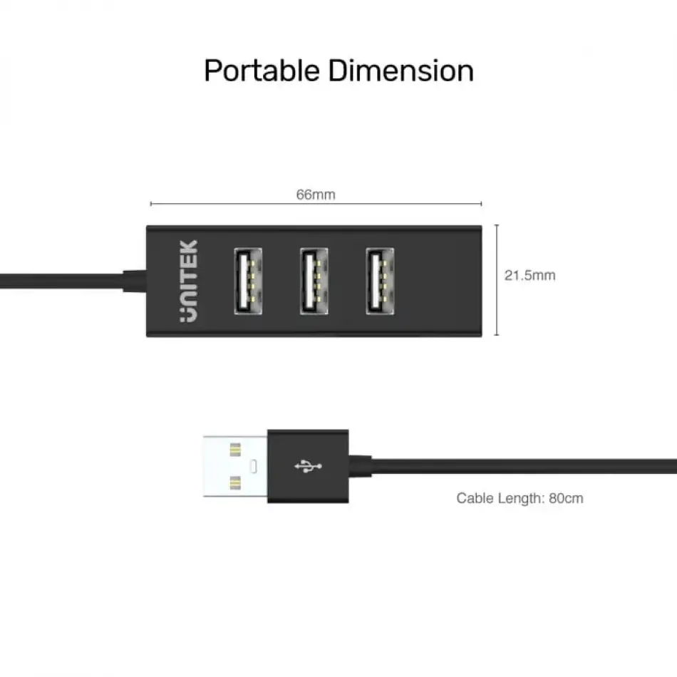 UNITEK TYPE-A TO 4 PORT USB HUB 80CM KABLO(Y-2140)