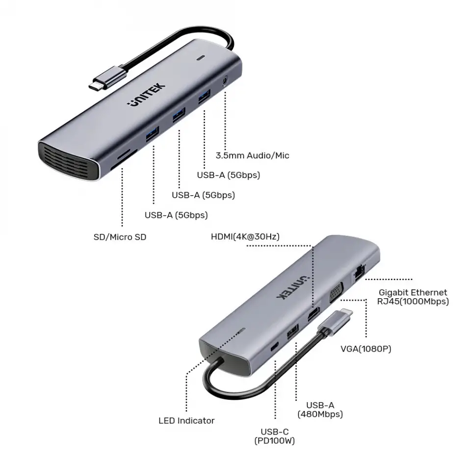 UNITEK UHUB U11+ 11-IN-1 USB-C HUB (D1113BGY01)