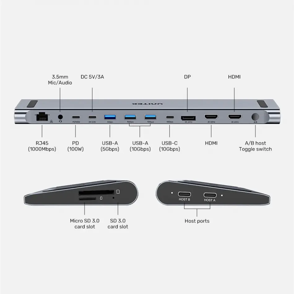 UNITEK UHUB15+ USB-C 4K BAGLANTI ISTASYONU (D1106AGY01)
