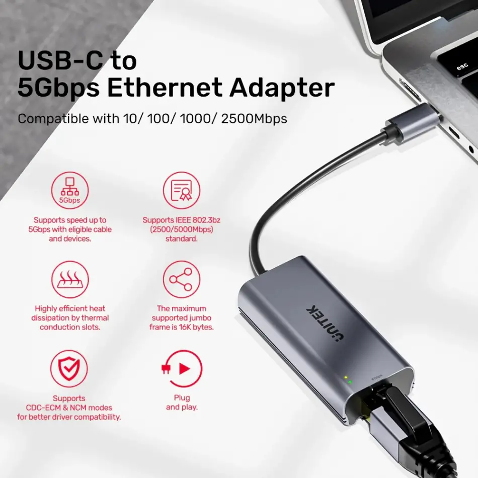 UNITEK USB TYPE-C TO 5GBPS ETHERNET ADAPTÖR (U1343AGY01)