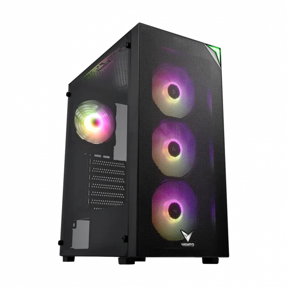 Vento Vg3400s Mid Tower, Siyah, Temperli Cam, Rgb, Atx Gamıng Kasa (psu Yok)