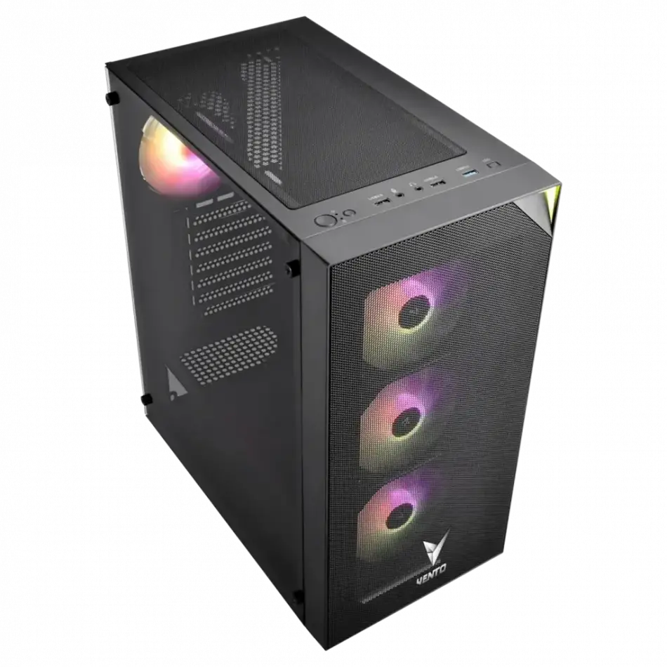Vento Vg3400s Mid Tower, Siyah, Temperli Cam, Rgb, Atx Gamıng Kasa (psu Yok)