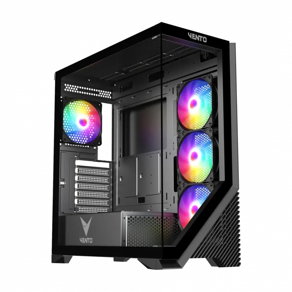 Vento Vg4202fl Mid Tower, 750w 80+ Siyah, Temperli Cam, Rgb, Atx Gamıng Kasa