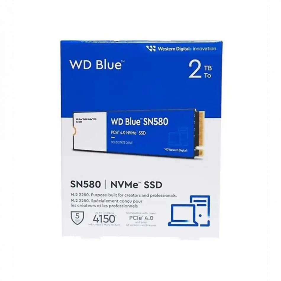 Wd Blue Sn580, Wds200t3b0e, 2tb, 4150/4150, Gen4, Nvme Pcıe M.2 2280,  Ssd