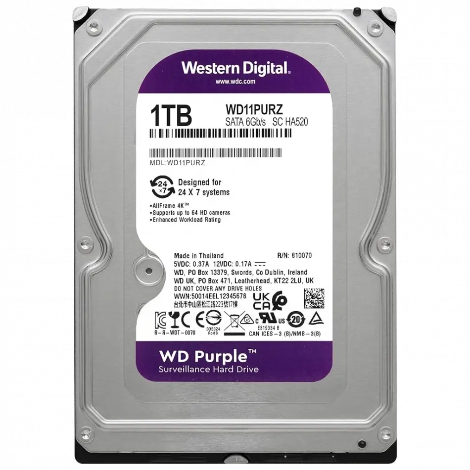 Wd Purple, Wd11purz, 3.5 1tb, 64mb, 5400 Rpm, 7/24 Güvenlik, Hdd (türkiye Distribütörü Garantili)