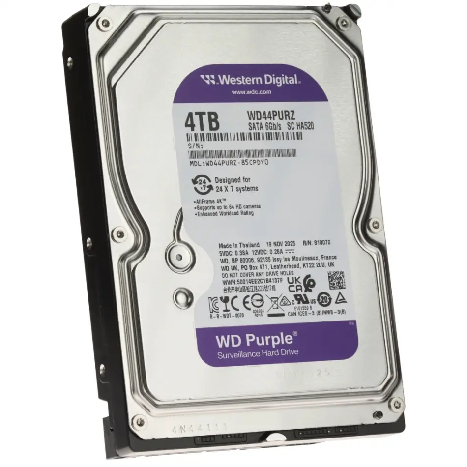 Wd Purple Wd44purz 3,5 4tb, 128mb, 5400 Rpm, 7/24 Güvenlik Hdd (türkiye Distribütörü Garantili)