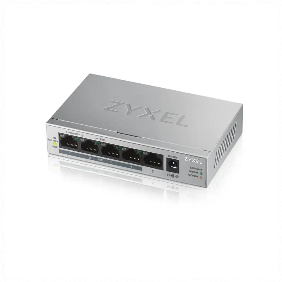 Zyxel Gs1005hp, 5 Port, Gigabit, Poe 60w, Yönetilemez, Masaüstü Switch