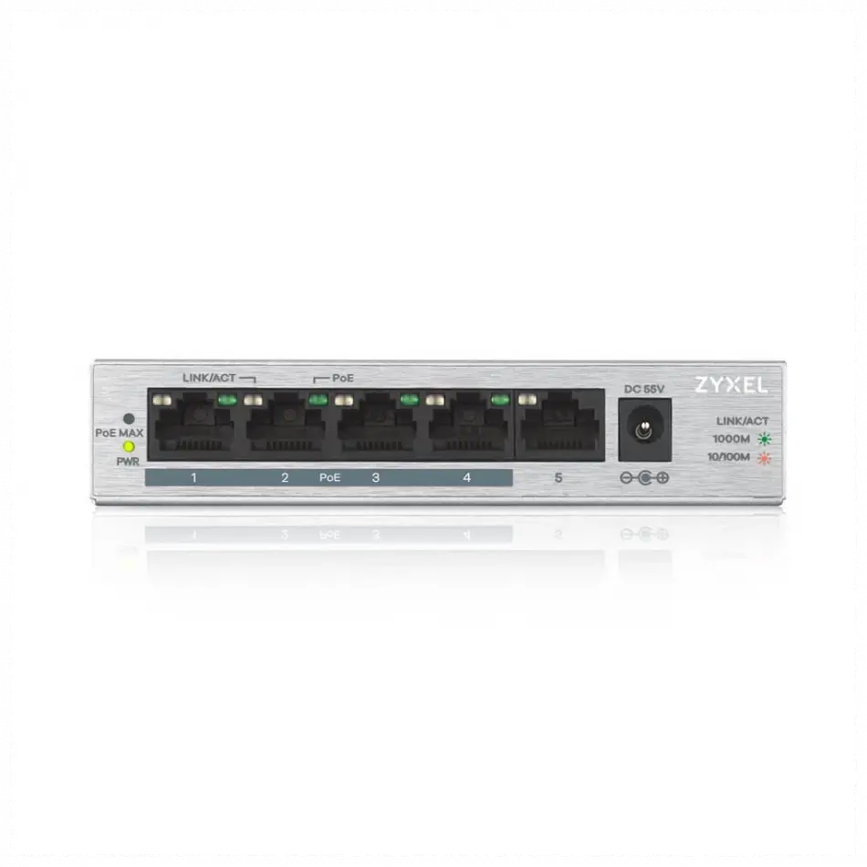 Zyxel Gs1005hp, 5 Port, Gigabit, Poe 60w, Yönetilemez, Masaüstü Switch