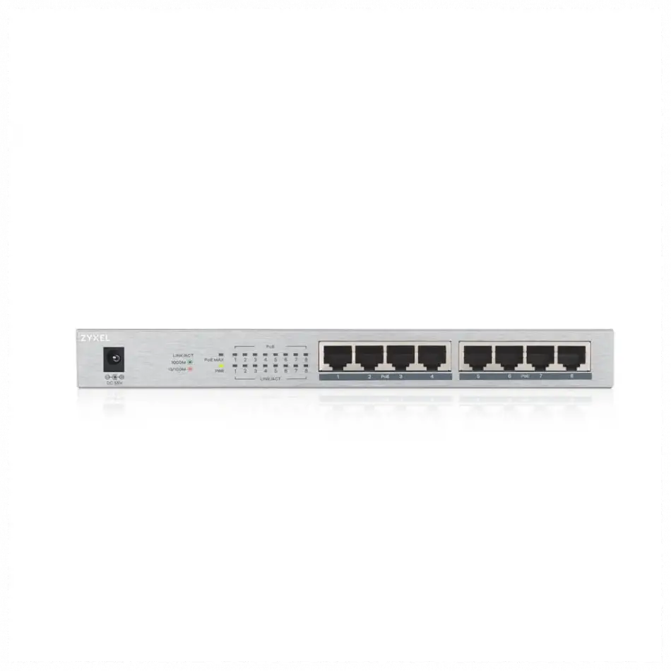 Zyxel Gs1008hp, 8 Port, Gigabit, Poe 60w, Yönetilemez, Masaüstü Switch