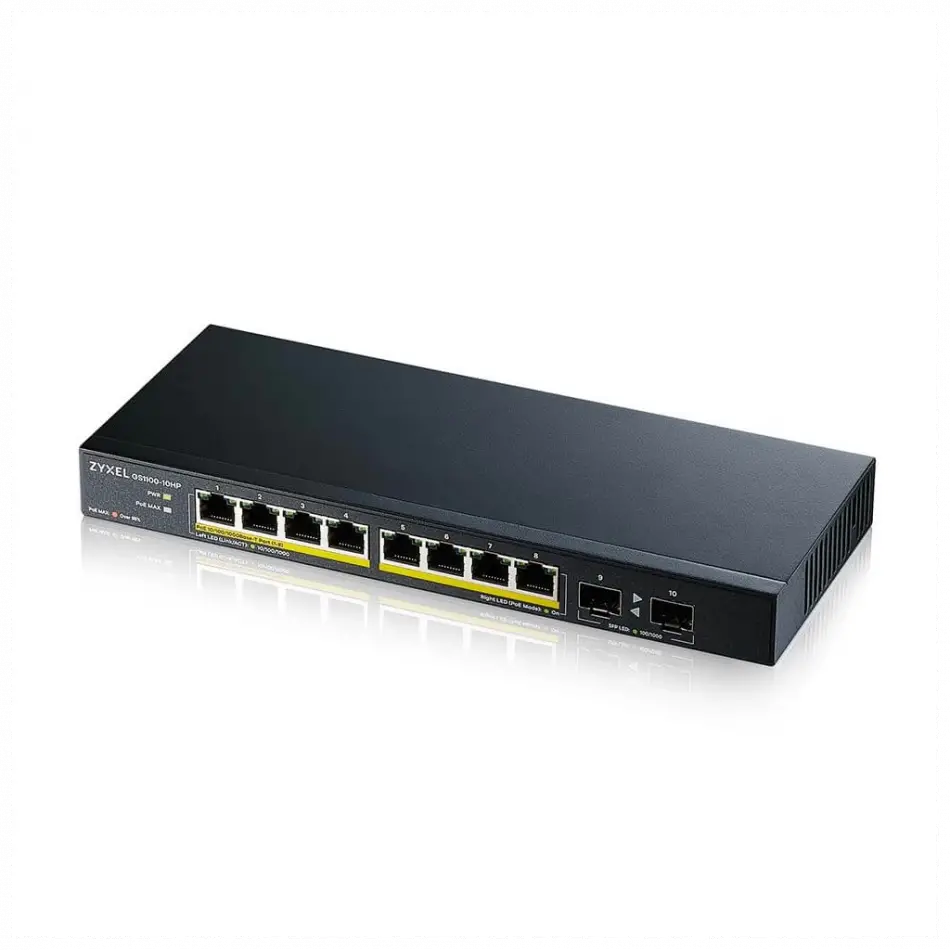 Zyxel Gs1100-10hp, 8 Port, Gigabit, Poe 130w, 2 Port Gigabit Sfp, Yönetilemez, Masaüstü Switch