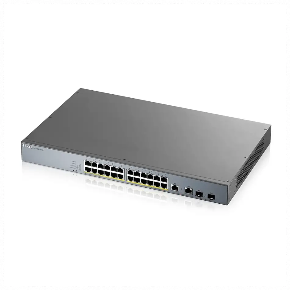 Zyxel Gs1350-26hp, 24 Port, Gigabit, Poe 375w, 2 Port Gigabit Sfp, Yönetilebilir, Rackmount Switch