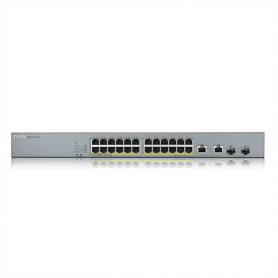 Zyxel Gs1350-26hp, 24 Port, Gigabit, Poe 375w, 2 Port Gigabit Sfp, Yönetilebilir, Rackmount Switch