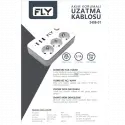 Fly 3406-01, 3 Soket, 3 Usb, Akım Korumalı Priz, 2.1a, Anahtarlı, 2mt Kablo, (beyaz)