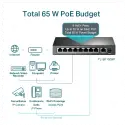 Tp-lınk Tl-sf1009p, 8 Port, Megabit, Poe 65w, 1 Port Uplink, Yönetilemez, Metal Kasa, Masaüstü Switch