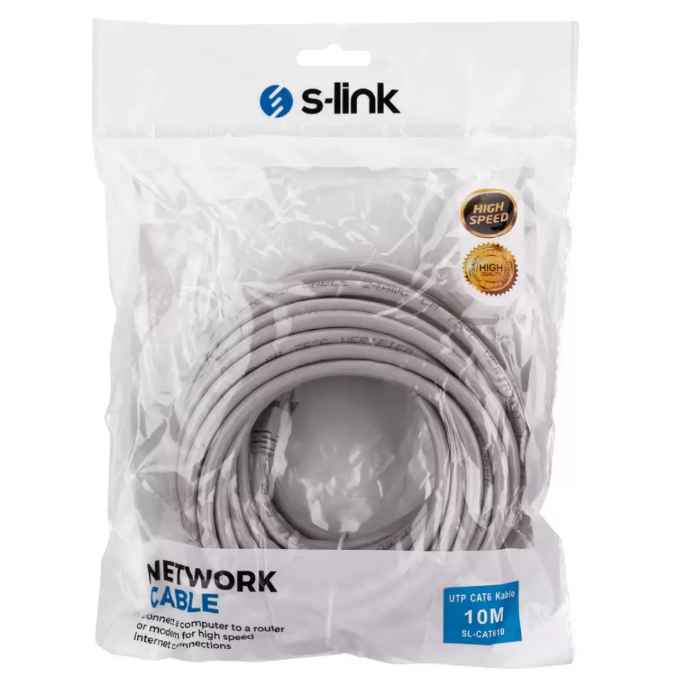 S-lınk Sl-cat610, Cat6, Patch, 10mt, Kablo (gri)