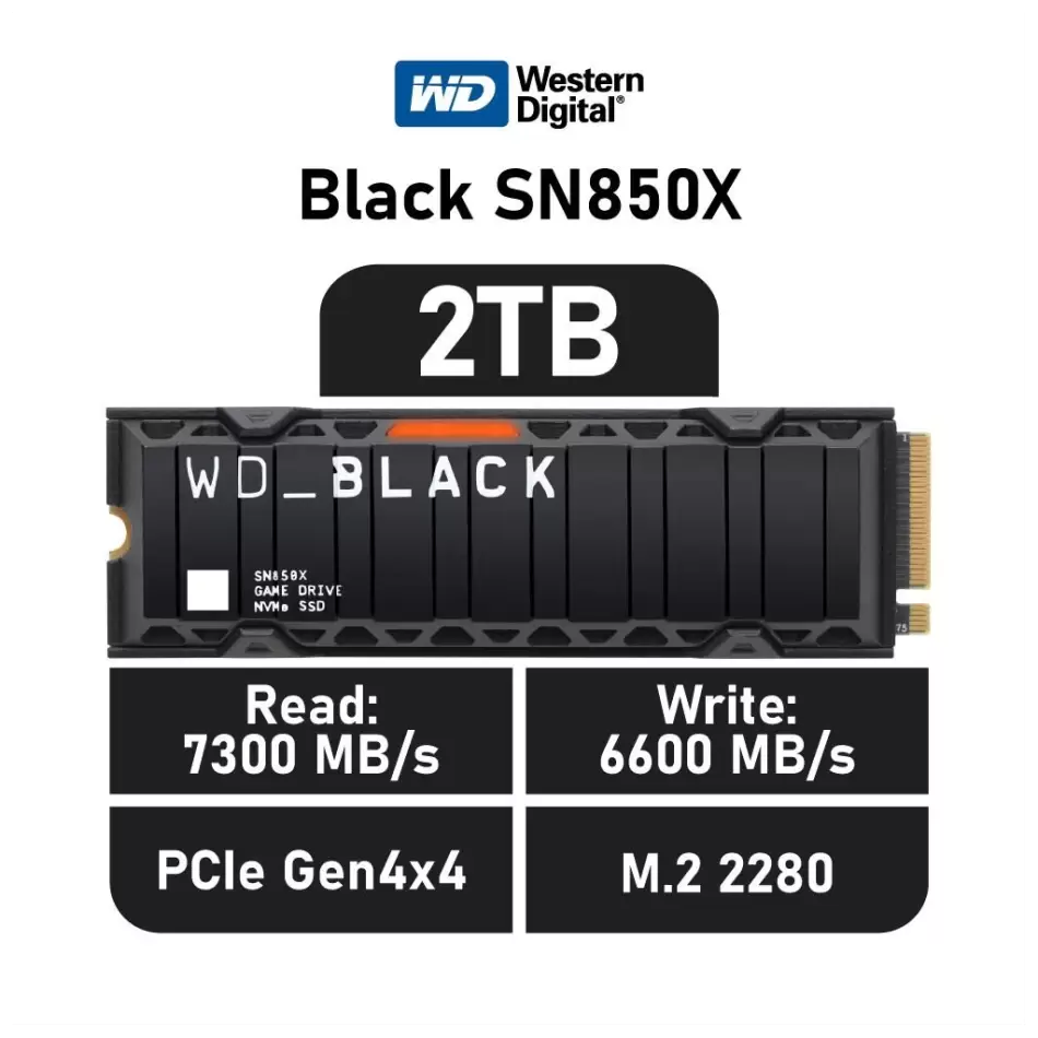 Wd Black Sn850x, Wds200t2xhe, 2tb, 7300/6600, Gen4, Soğutuculu, Nvme Pcıe M.2 2280,  Ssd