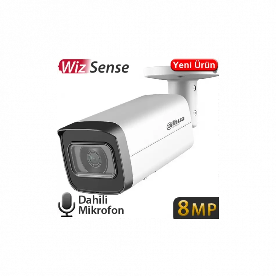 Dahua Ipc-hfw2841t-as-0360b, 8mpix, 3,6mm Lens, H265+, 80mt Gece Görüşü, Dahili Mikrofon, Starlight, Ip67,  Poe Bullet Ip Kamera