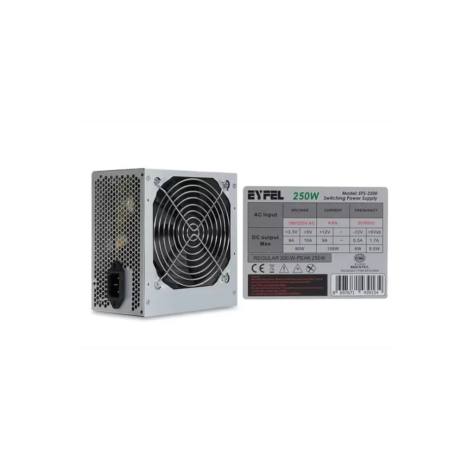 Eyfel Efs-2500, 250w Peak, 12cm Fan, Atx, Power Supply (psu)