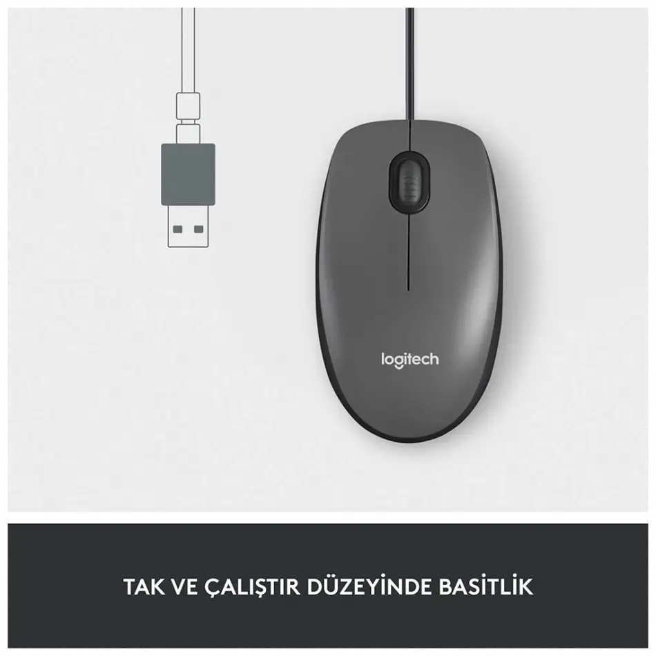 Logıtech 910-006652, M100 Siyah, Usb Kablolu, 1000dpi, Optik, 3 Tuşlu, Mouse
