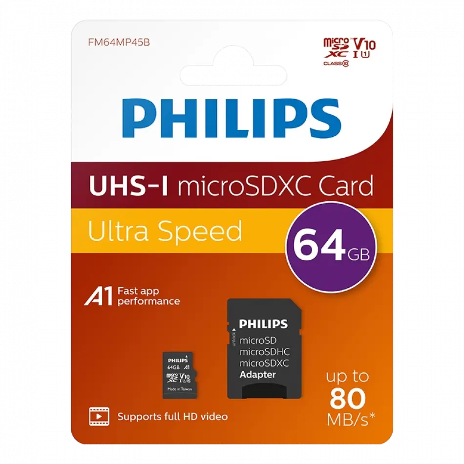Phılıps 64gb Mıcro Sdxc 80 Mb/s C10 Fm64mp45b/00