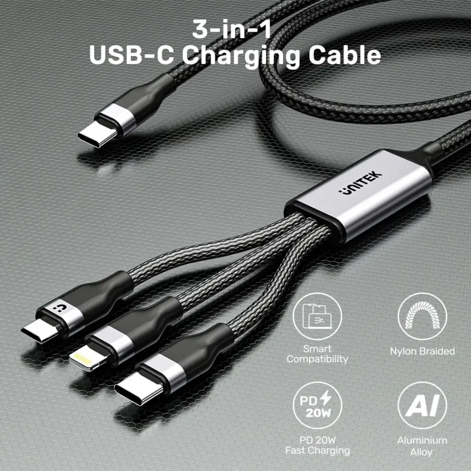 Unıtek Type-c 3in1 Şarj 1.5mt 20w (c14101bk-1.5m)