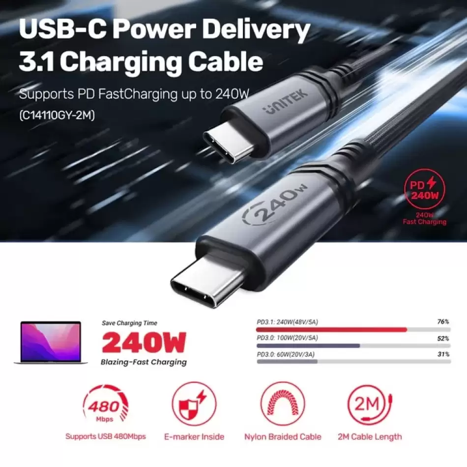 Unıtek Type-c Hızlı Şarj 2mt 240w (c14110gy-2m)