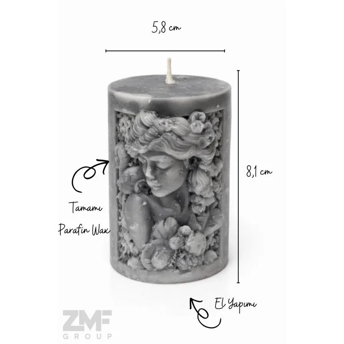 5li Antik Mum Seti - Gri Mermer Desen Özel Seri Tamamı Mum