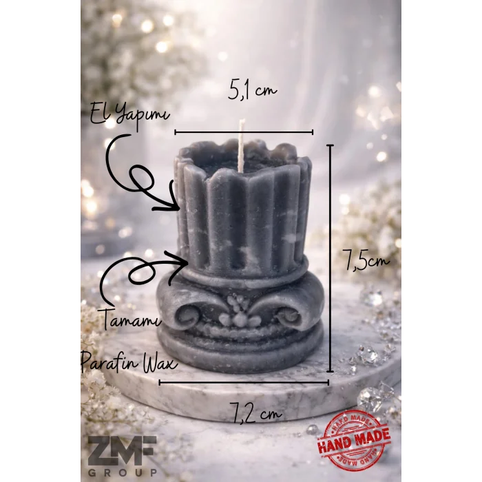 5li Antik Mum Seti - Gri Mermer Desen Özel Seri Tamamı Mum