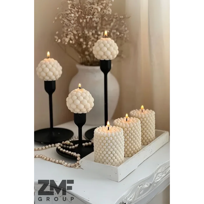 6lı Dekoratif Sandal Ağacı Kokulu Bubble Mum Seti 3 Top Bubble 3 Silindir Bubble