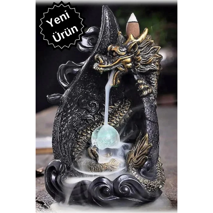 Ejderha Detaylı Lüks Geri Akış Tütsülük Dekorasyon Biblo Yoga Için