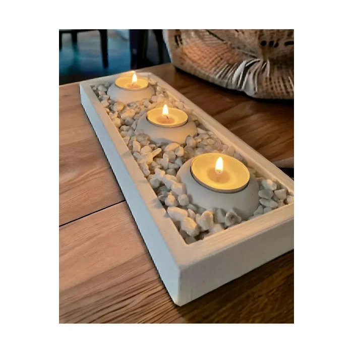 Beton Tepsili Tealight Mumluk Hediyelik Dekorasyon Seti(MUMLAR DAHİLDİR)