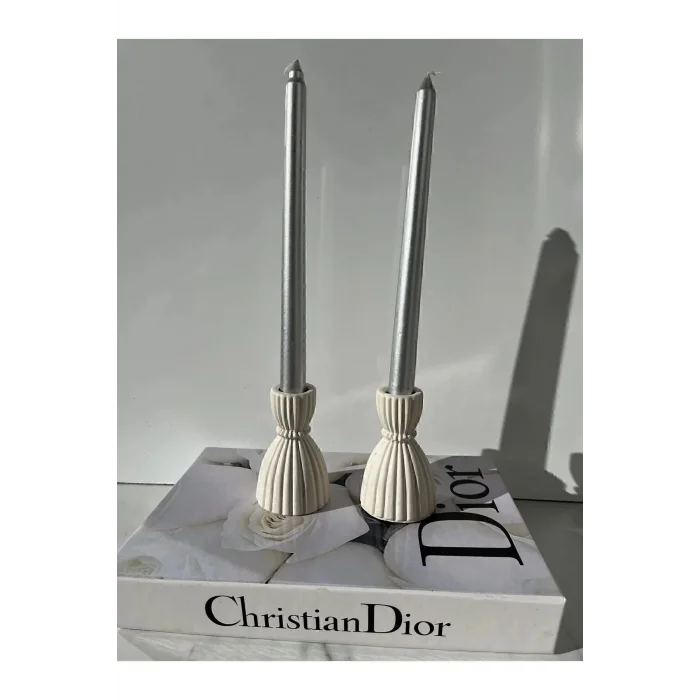 Dekoratif 2’li Şamdan Mumluk, Beyaz Mumluk (Mumlar Dahil Değildir)