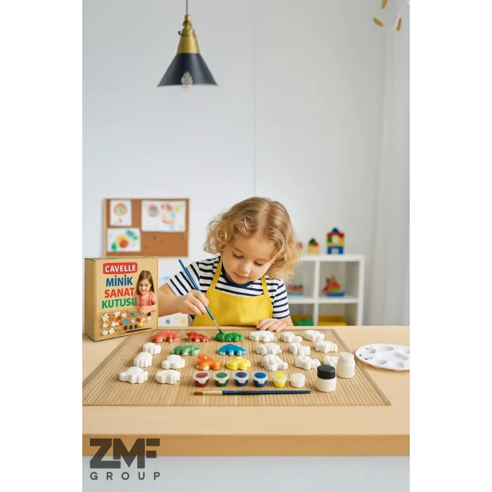 Minik Sanat Kutusu, 40 Adet Obje 6lı Boya ve Fırça, Çocuklar için Motor Becerileri Geliştirme Obje Boyama Seti