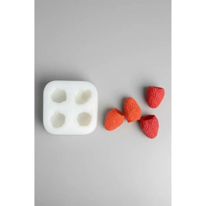 Dörtlü Çilek Mum Sabun Kokulu Taş Silikon Kalıbı 1 Adet