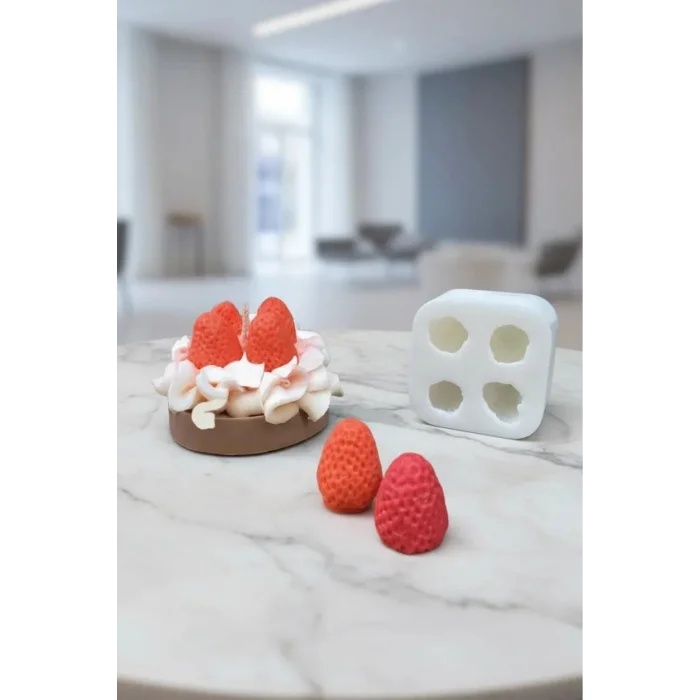 Dörtlü Çilek Mum Sabun Kokulu Taş Silikon Kalıbı 1 Adet