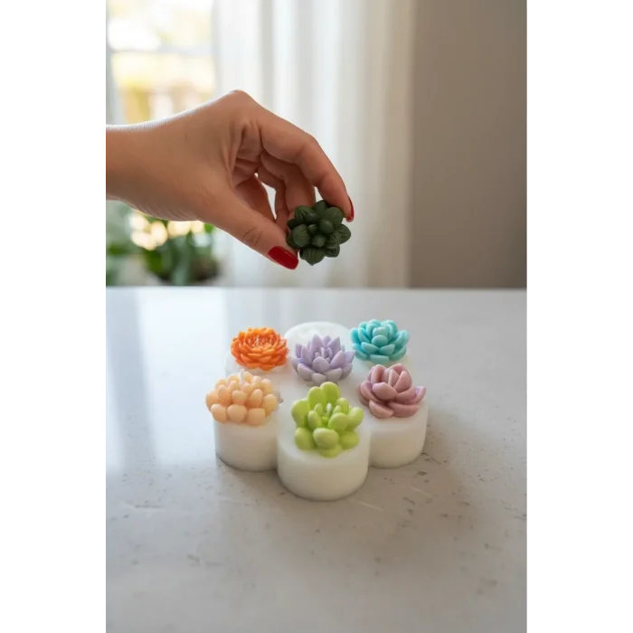 Mini Kaktüs 7li Silikon Mum Sabun & Taştozu Kalıbı