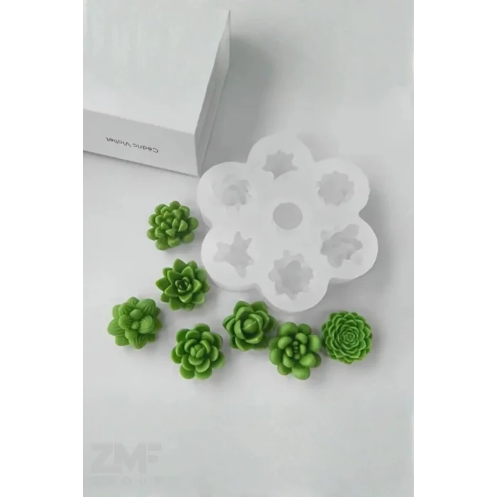 Mini Kaktüs 7li Silikon Mum Sabun & Taştozu Kalıbı