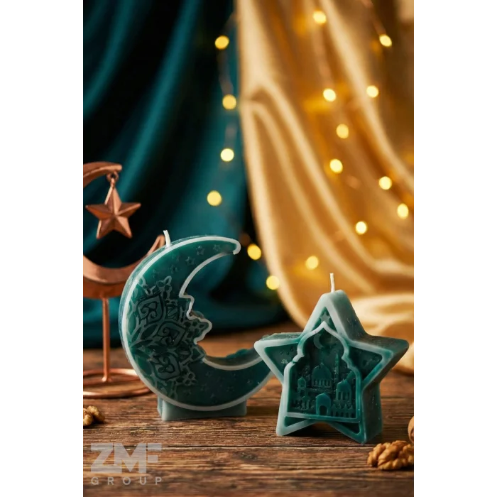 Ramazan Serisi Hilal ve Yıldız Ayyıldız Tasarım İkili Mum Seti Sedir Ağacı Kokulu