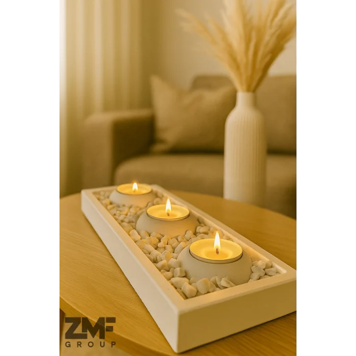Beton Tepsili Tealight Mumluk Hediyelik Dekorasyon Seti(MUMLAR DAHİLDİR)