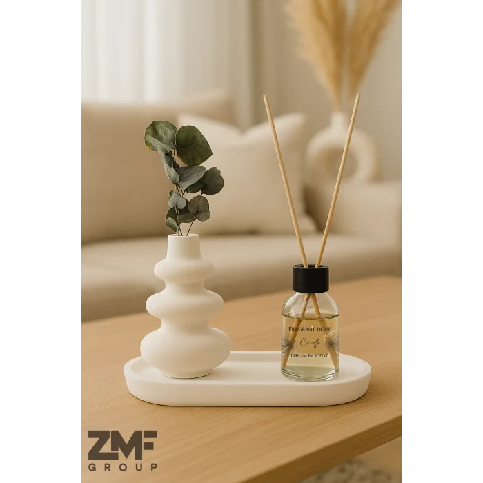 Beton Tepsili ve Twist Şeklinde Vazo ile Vanilyalı Oda Kokusu