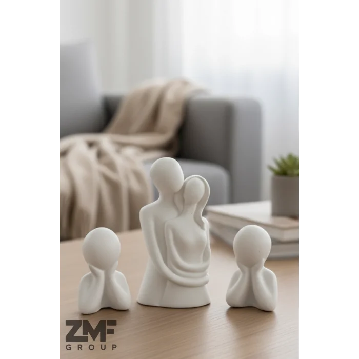 Dekoratif 2 Çocuklu Sarılan Aile Obje Biblo Seti