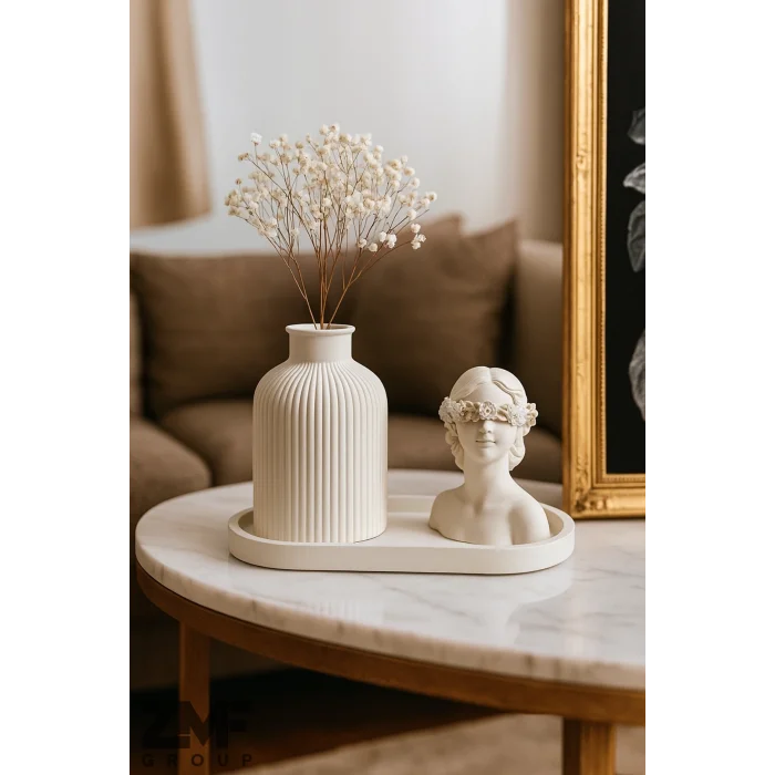Dekoratif Kadın Figür Mini Kuru Çiçek Vazosu Set Stand Dahildir
