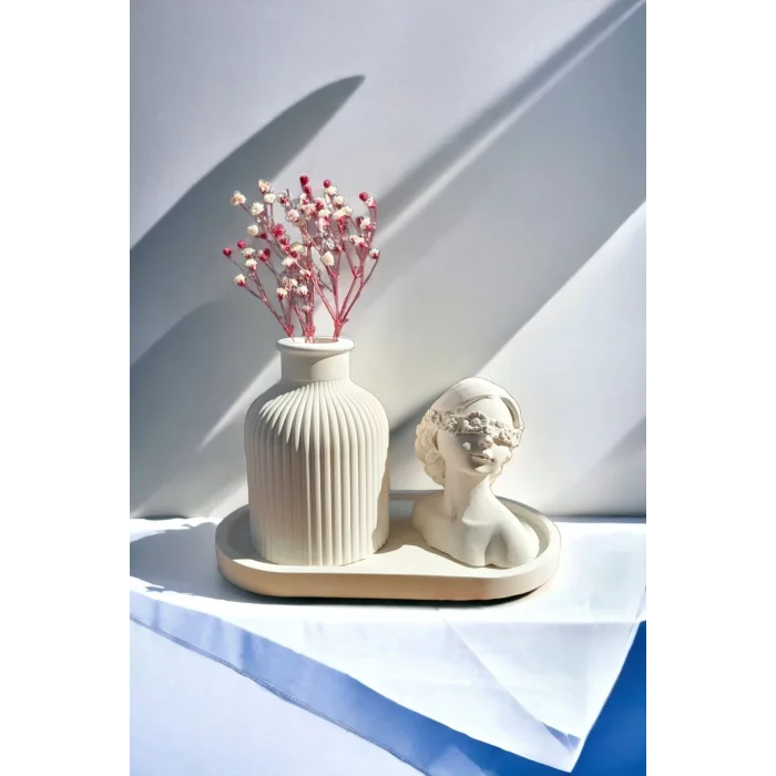 Dekoratif Kadın Figür Mini Kuru Çiçek Vazosu Set Stand Dahildir