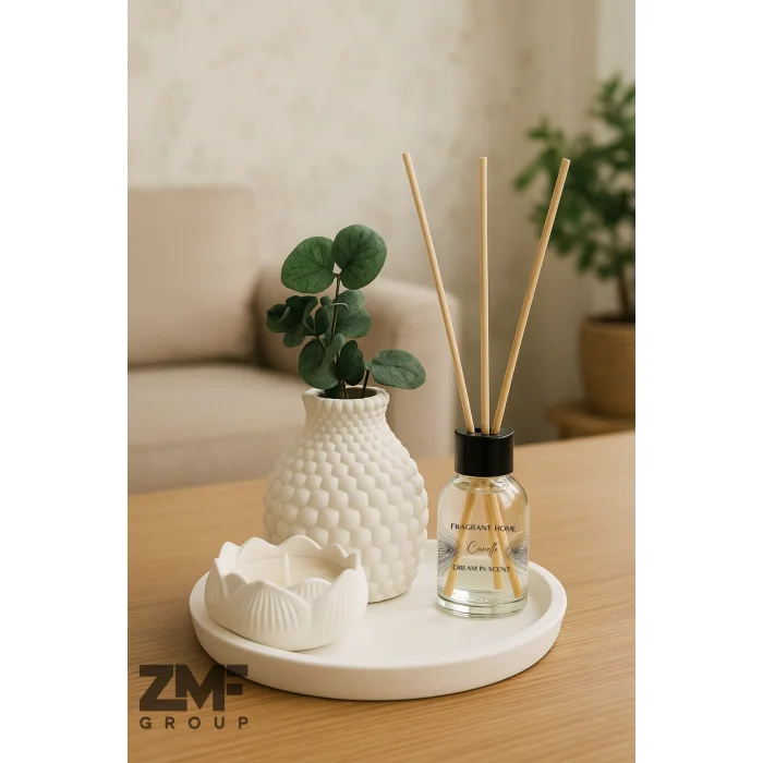 Hediyelik Tepside Bubble Vazo Bebek Pudrası Kokulu Lotus Mum ve Oda Kokusu